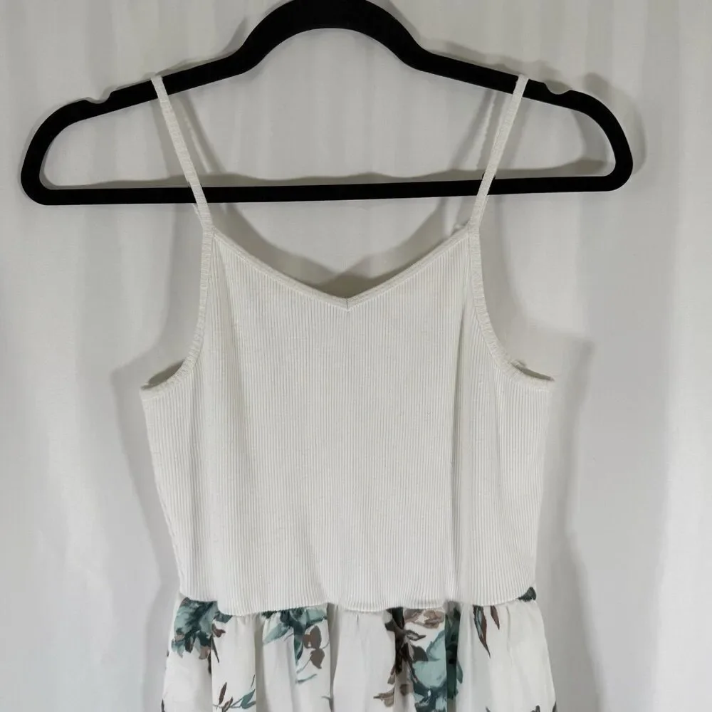 Abercrombie Kids Dress Girls 13 14 White Floral Ribbed Sleeveless Adjustable